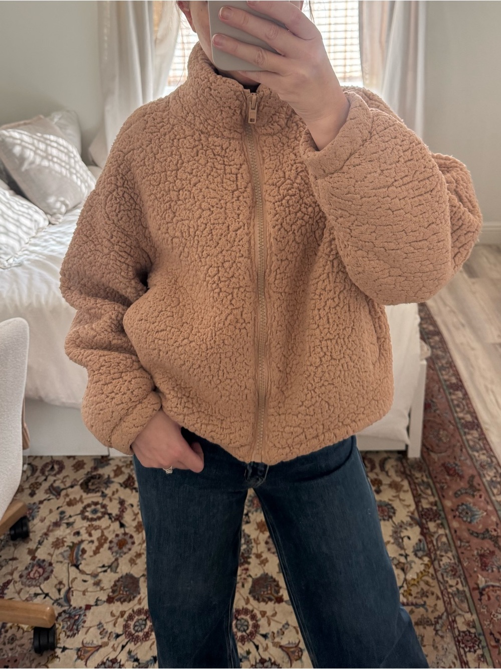 La Hearts Teddy Zip-Up Jacket in Camel